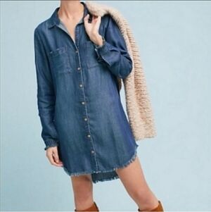 Cloth and Stone Montana Chambray Button Up Raw Hem Shirt Dress Blue Size XS